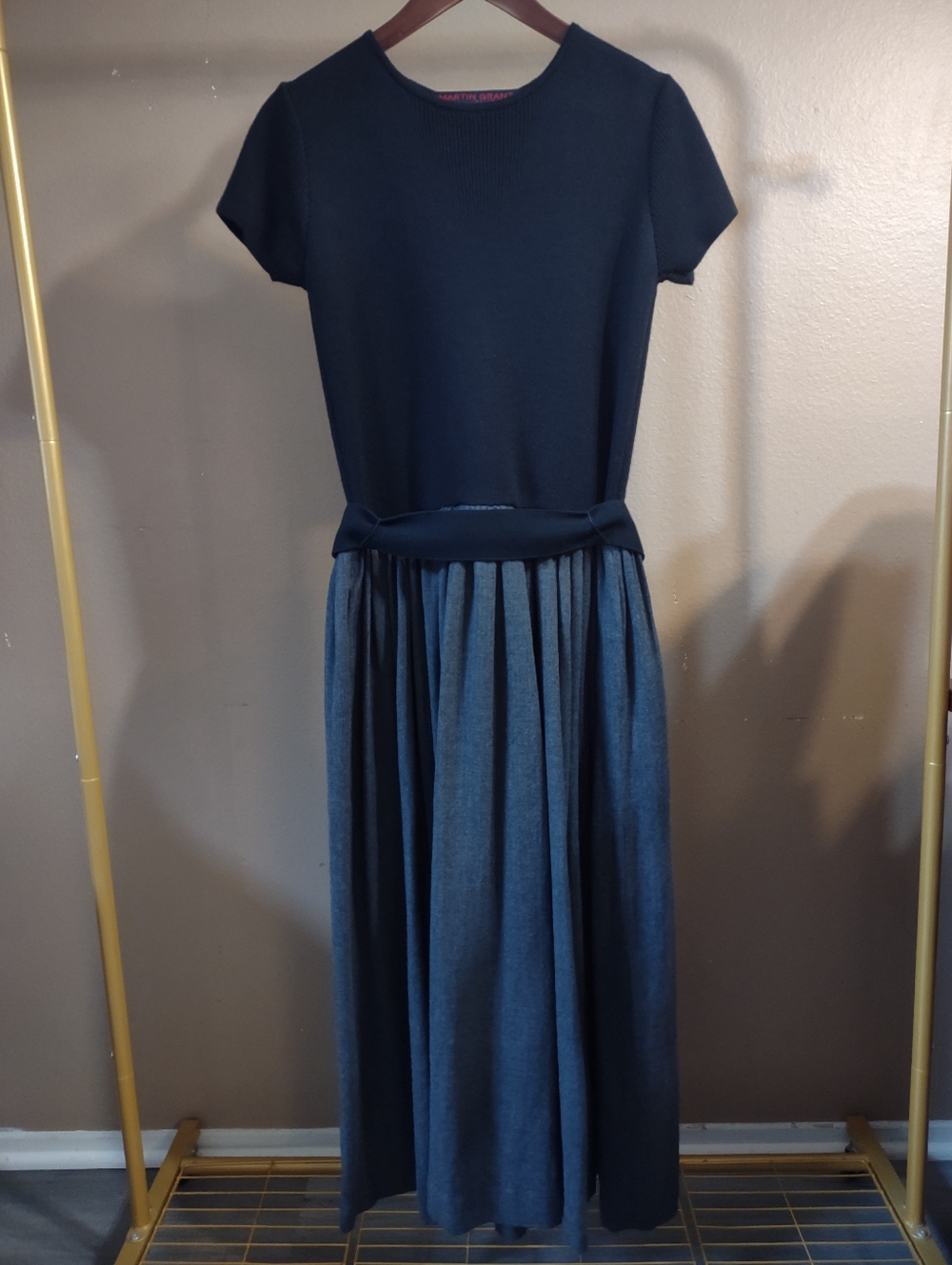 MARTIN GRANT Parisian Black and Gray Wool Knit  Dress